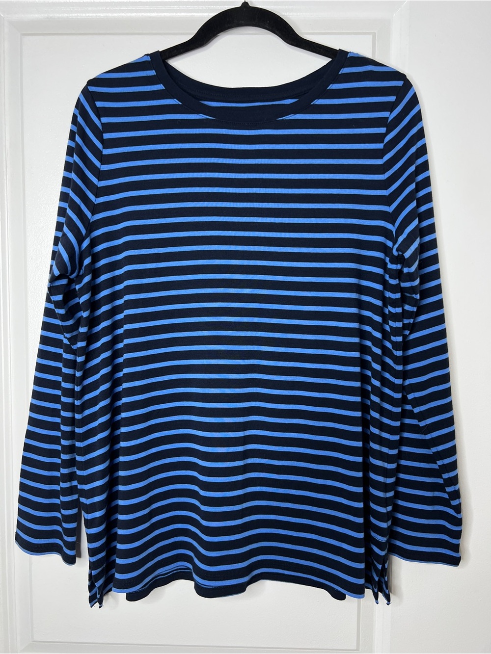 J. Jill NWT Blue Navy Striped 100% Pima Cotton Long Sleeve Crew Neck Tee Large